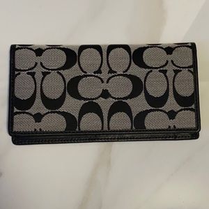 Coach Logo Checkbook Cover Black Jacquard Leather